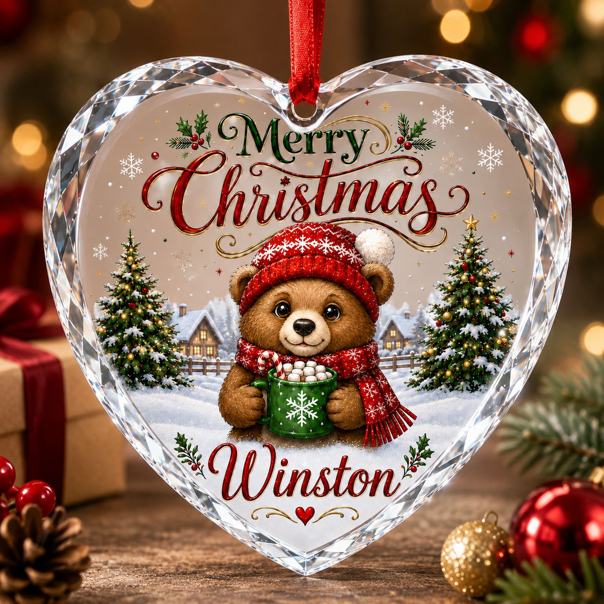 Christmas Glass Animal Bear