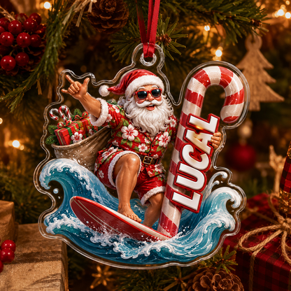 Surfing Personalize Acrylic Santa Surfing