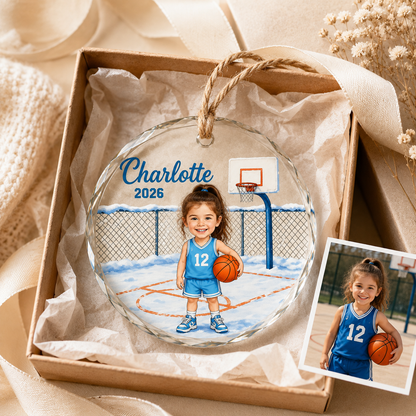 Custom Photo Sport Glass Ornament Basketball Winter Cartoon