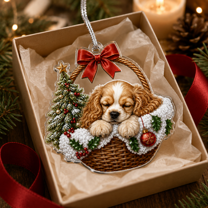 Dog Chrismast With Wicker Basket  Spaniel
