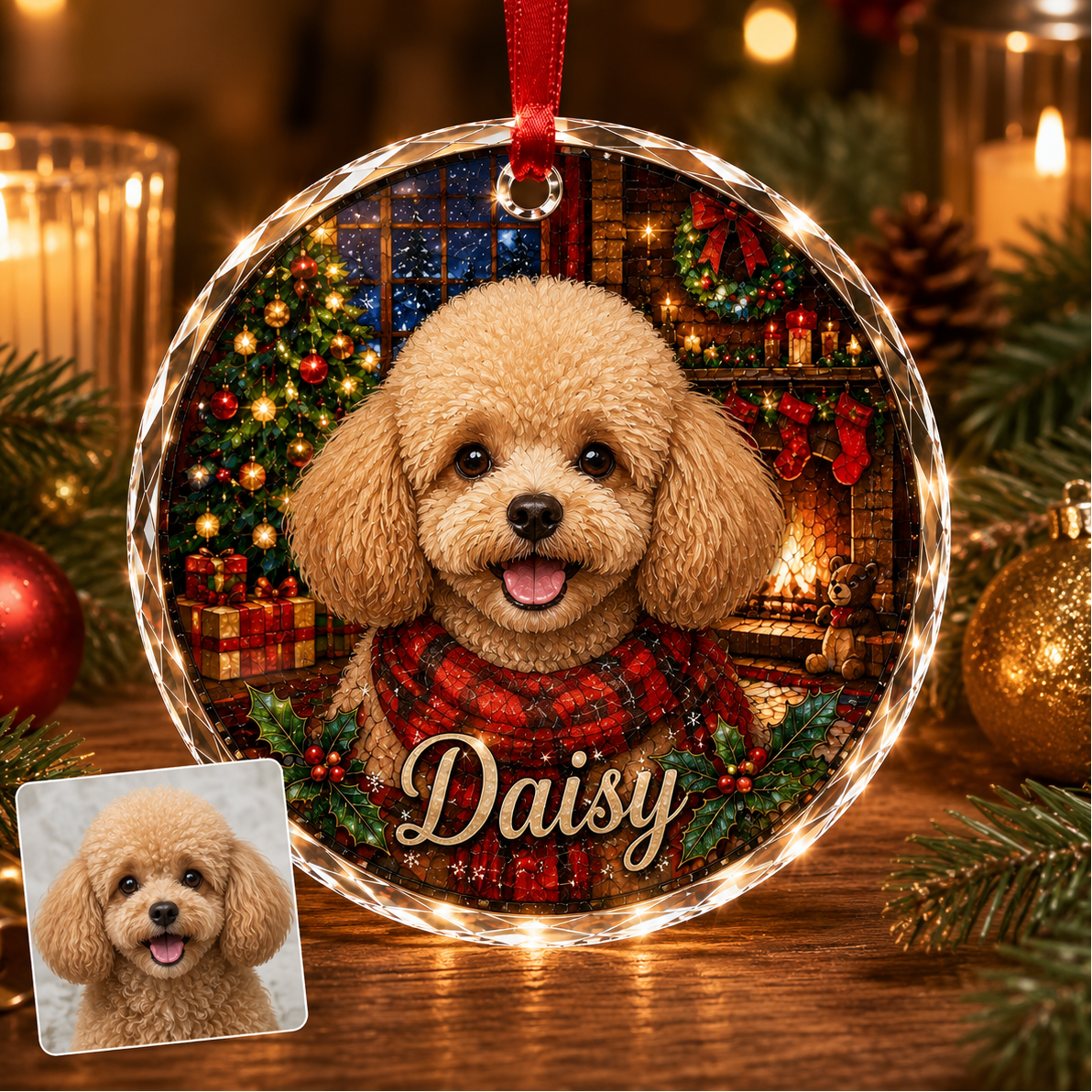 Custom Photo Dog Glass Dog In Christmas House
