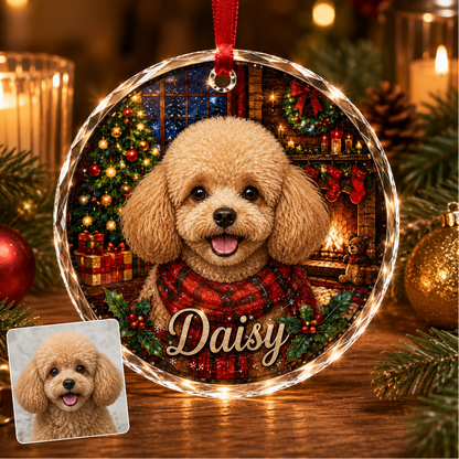 Custom Photo Dog Glass Dog In Christmas House