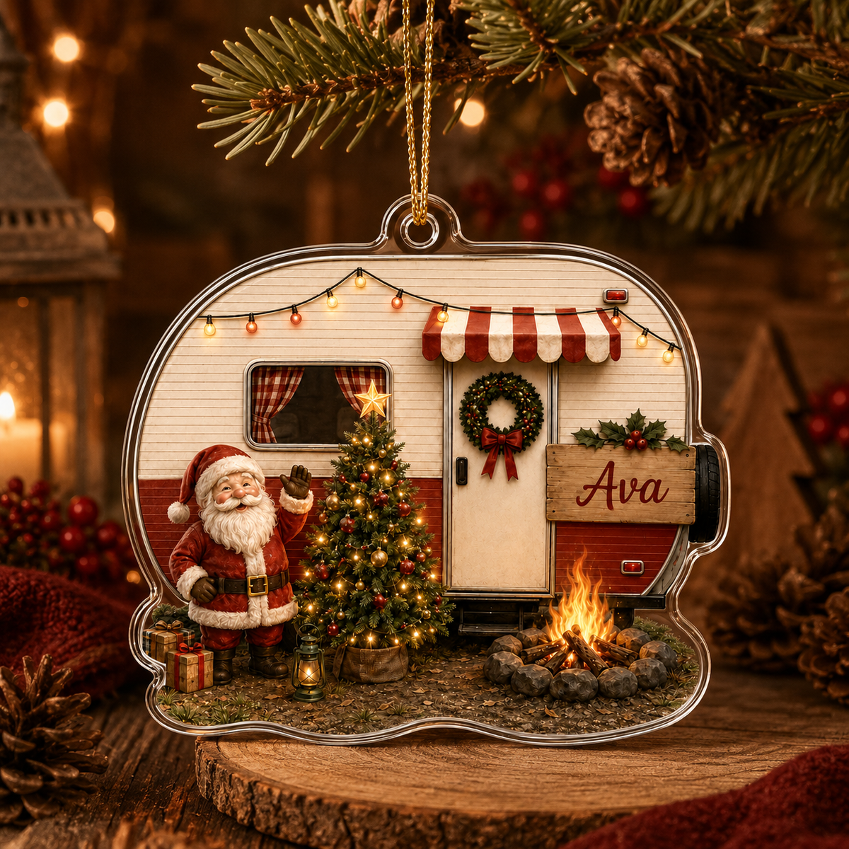 Camping Personalize Acrylic Santa Mobile Home