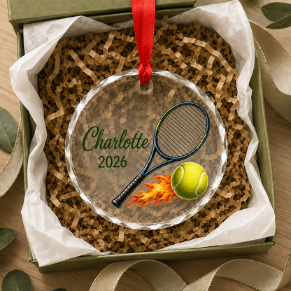 Custom Photo Sport Glass Ornament Tennis Flaming Ball