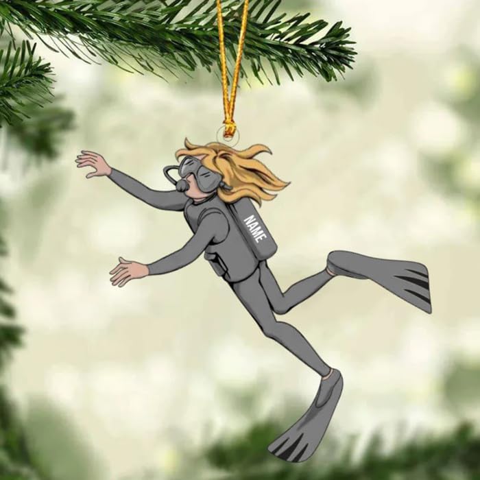 Personalized Diver Christmas Ornament – Custom Name Scuba Diving 2D Flat Acrylic Ornament, Gift for Divers and Ocean Lovers, Sport Holiday Decoration TSD1