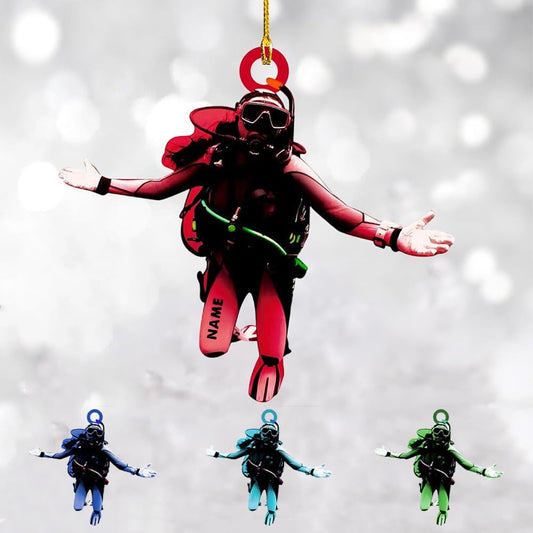 Personalized Diver Ornament – Custom Name Acrylic 2D Flat Scuba Diving Christmas Decoration, Sport Gift TSD05