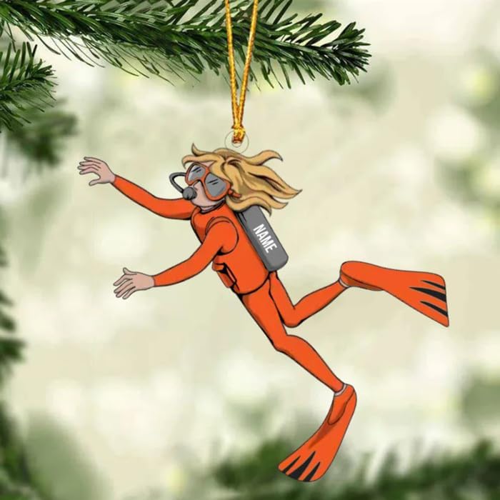 Personalized Diver Christmas Ornament – Custom Name Scuba Diving 2D Flat Acrylic Ornament, Gift for Divers and Ocean Lovers, Sport Holiday Decoration TSD1