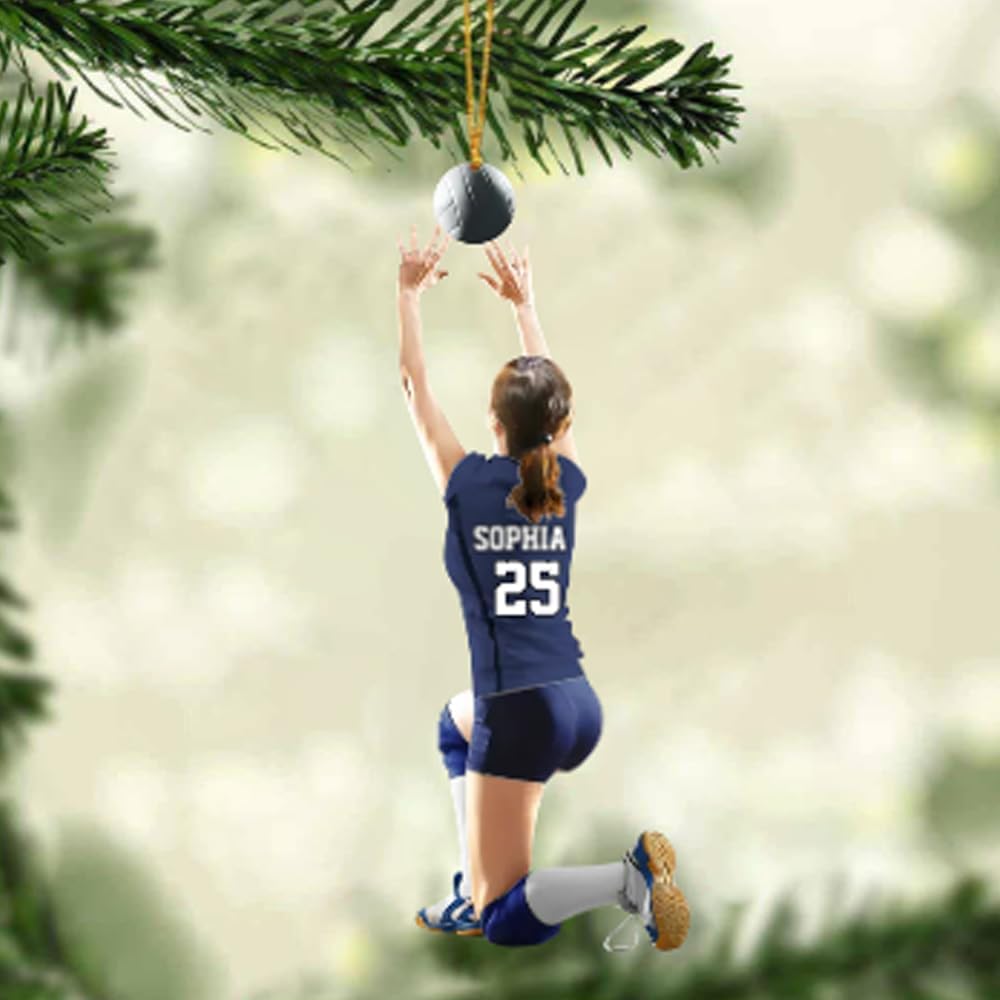 Personalized Volleyball Player Christmas Ornament – Custom Name & Number Volleyball Girl Ornament, Team Sports Holiday Decor, Volleyball Gift for Players TV15