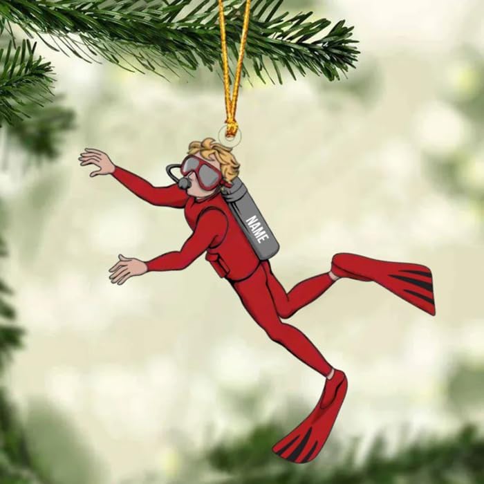 Personalized Diver Christmas Ornament – Custom Name Scuba Diving 2D Flat Acrylic Ornament, Gift for Divers and Ocean Lovers, Sport Holiday Decoration TSD2