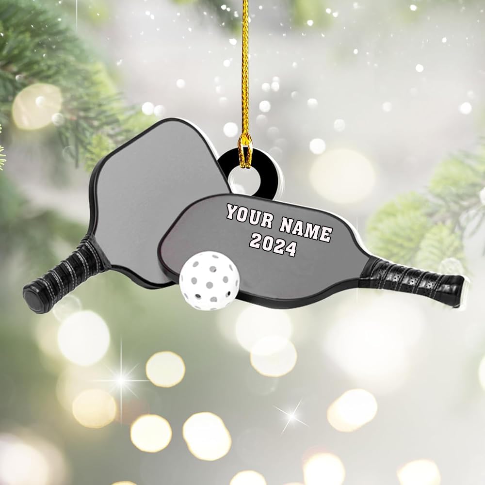 Personalized Pickleball Ornament – Custom Name & Year Paddle and Ball Christmas Ornament 2