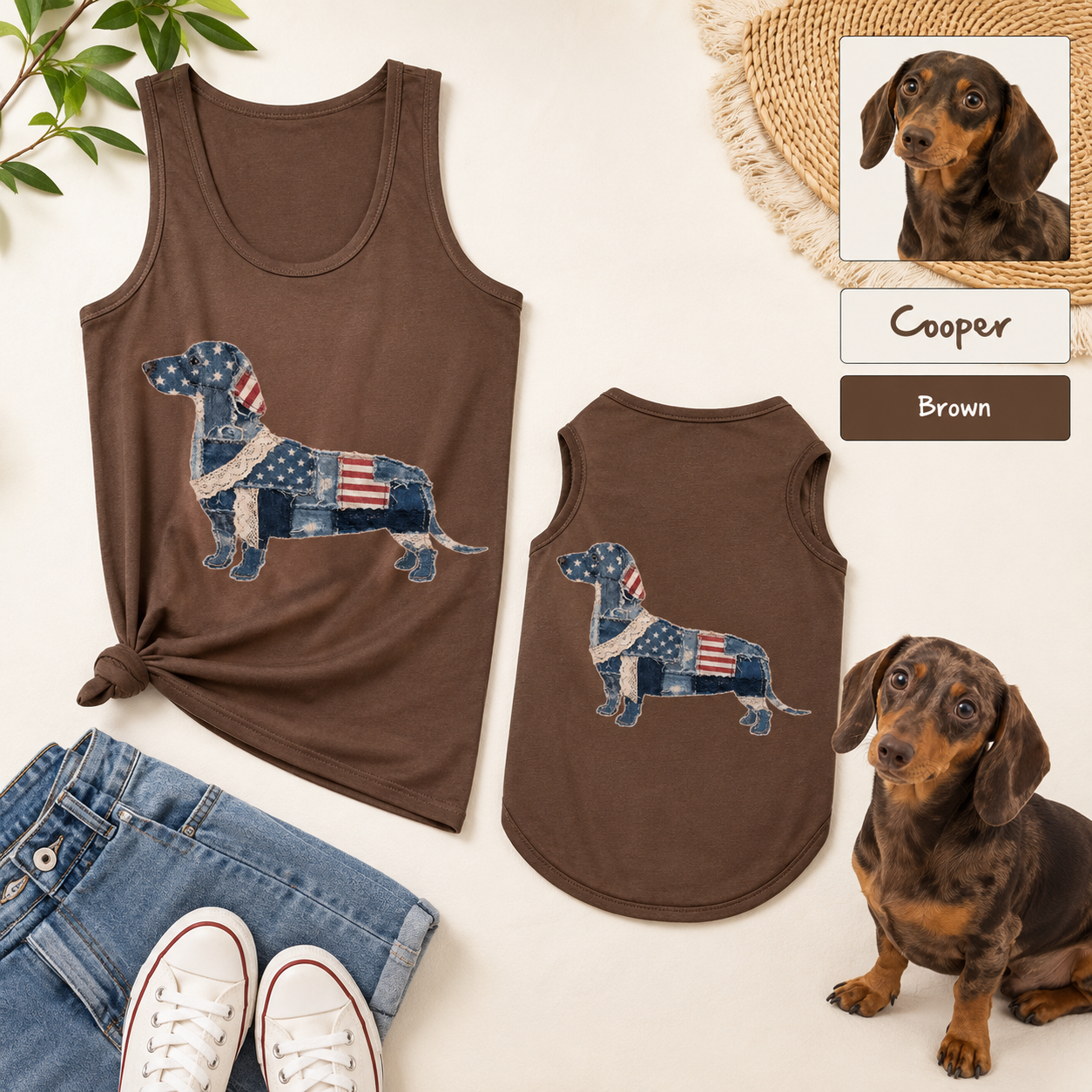 Custom Pet Photo Tank Top Set, Matching Owner and Dog Gift Outfit Gift For Women THUC99