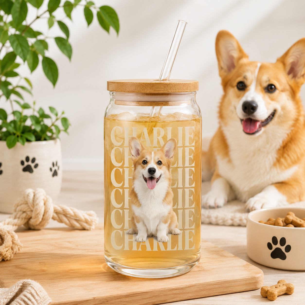Custom Dog Mom Glass Tumbler – Personalized 16oz Cup with Lid & Straw THUC99
