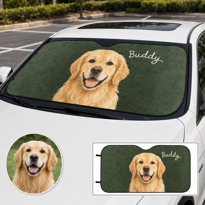 Custom Dog Dad Windshield Sun Shade, Personalized Pet Car Sun Cover, Photo Auto Sunshade Gift THUC99
