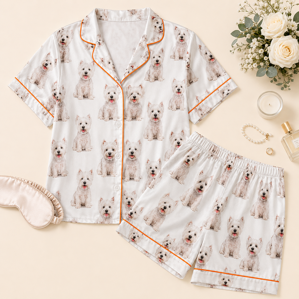 Custom Dog Image Satin Nightwear Set Personalized Pet Lover Sleepwear Gift THUC99
