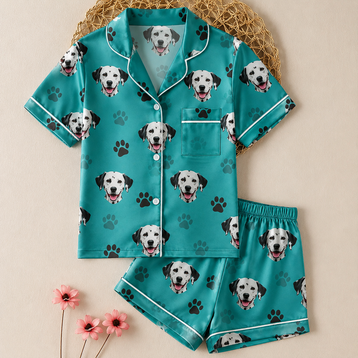 Custom Dog Image Satin Nightwear Set Personalized Pet Lover Sleepwear Gift THUC99