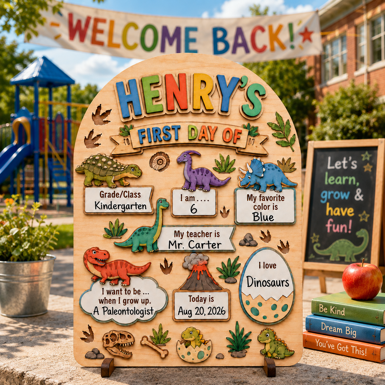 Custom Name First Day of School Sign, Personalized Last Day School Keepsake Board THUC99