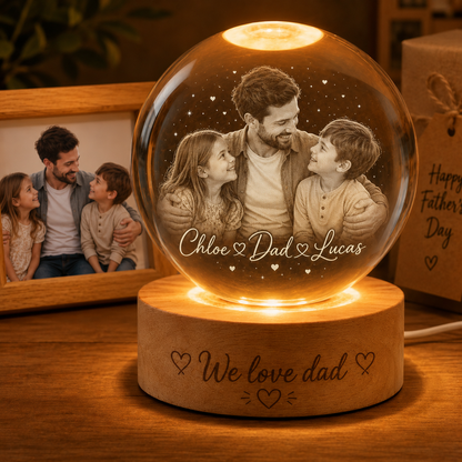 Custom Dad Crystal Night Light, Personalized Family Photo Grandpa Crystal Ball Gift THUC99