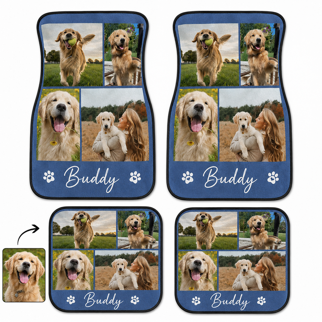 Custom Pet Portrait Car Floor Mats 4-Piece Set, Personalized Dog Lover Auto Accessories THUC99