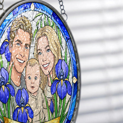 Custom Photo Family Photo Suncatcher – Personalized Stained Glass Window Hanging For Mom Gift THUC99