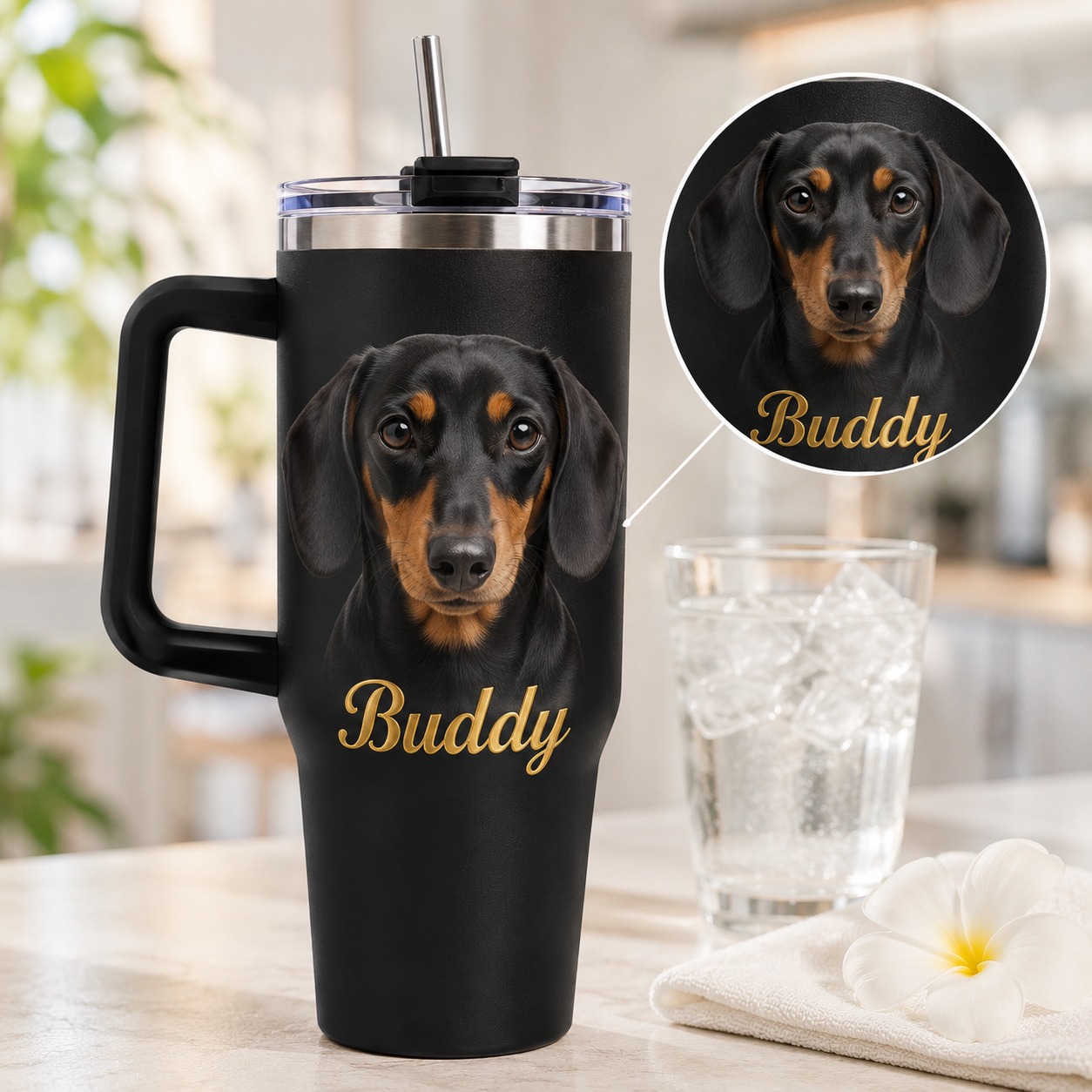 Personalized Dog Face 40oz Tumbler – Custom Photo Cup for Dog Moms, Dog Dads and Pet Parents THUC99