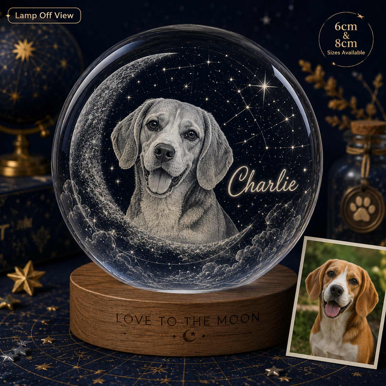 Custom Dog Photo Crystal Lamp, Personalized Pet Moon Crystal Ball Night Light, Dog Memorial Gift THUC99