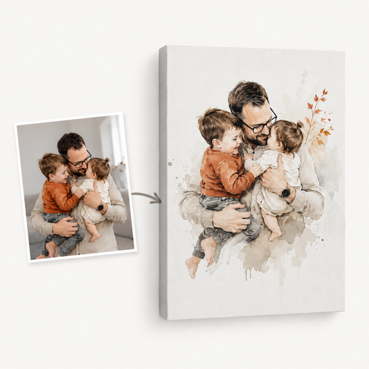 Custom Photo Dad & Son Daughter Canvas Wall Art - Custom Gift For Dad TOM99
