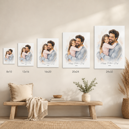 Custom Photo Happy Father's Day By Girl Canvas Wall Art - Custom Gift For Dad TOM99