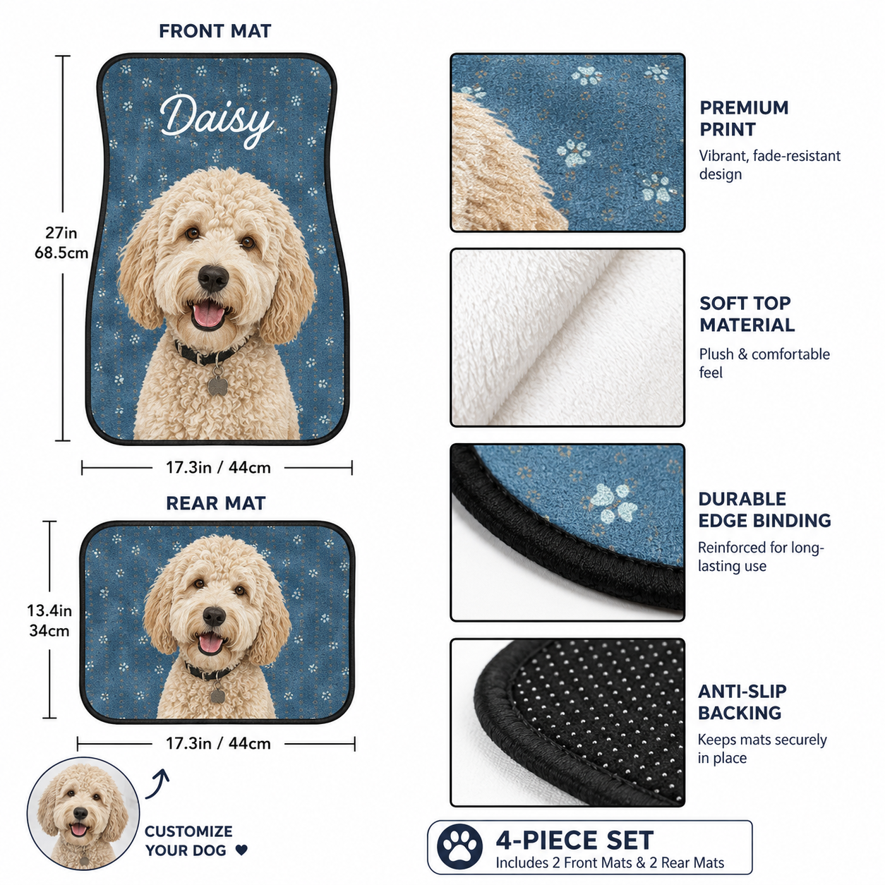 Custom Photo Dog Auto Floor Mat Set, Personalized Pet Car Mats, Dog Mom Dog Dad Gift THUC99