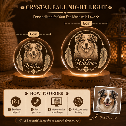 Dog Photo Crystal Ball Night Light, Custom Pet Memorial Lamp, Personalized Dog Gift THUC99