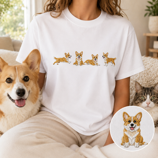Custom Dog Embroidered Unisex Shirt, Personalized Pet Photo Tee, Dog Mom Dad Gift THUC99