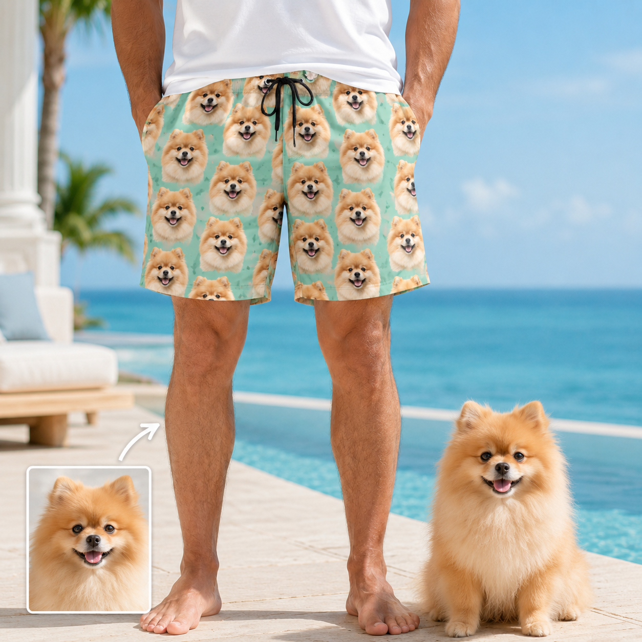 Personalized Custom Dog Picture Beach Shorts Summer Swim Trunks for Men THUC99
