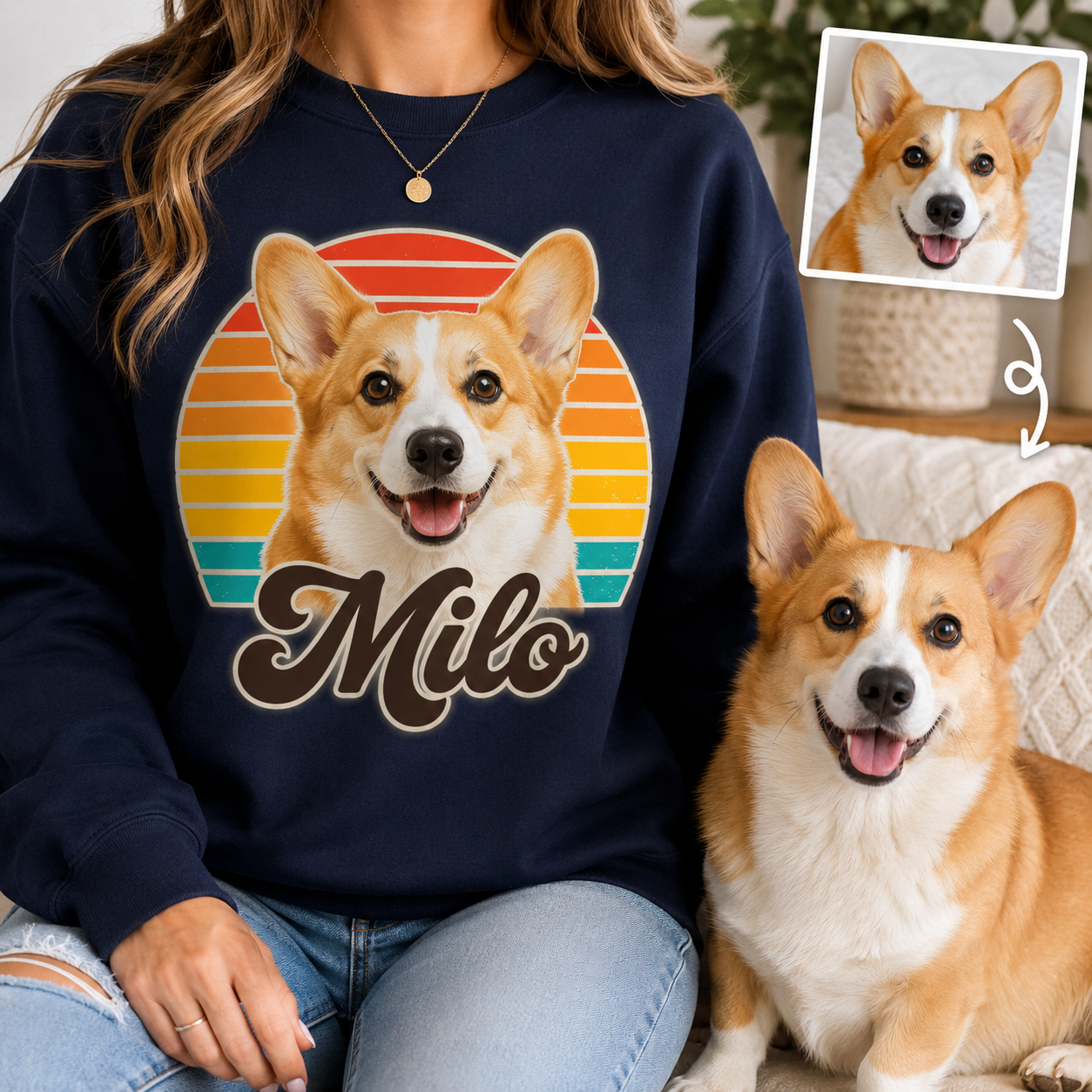 Custom Dog Face Sweatshirt Personalized Puppy Photo Hoodie Funny Gift for Pet Lovers THUC99