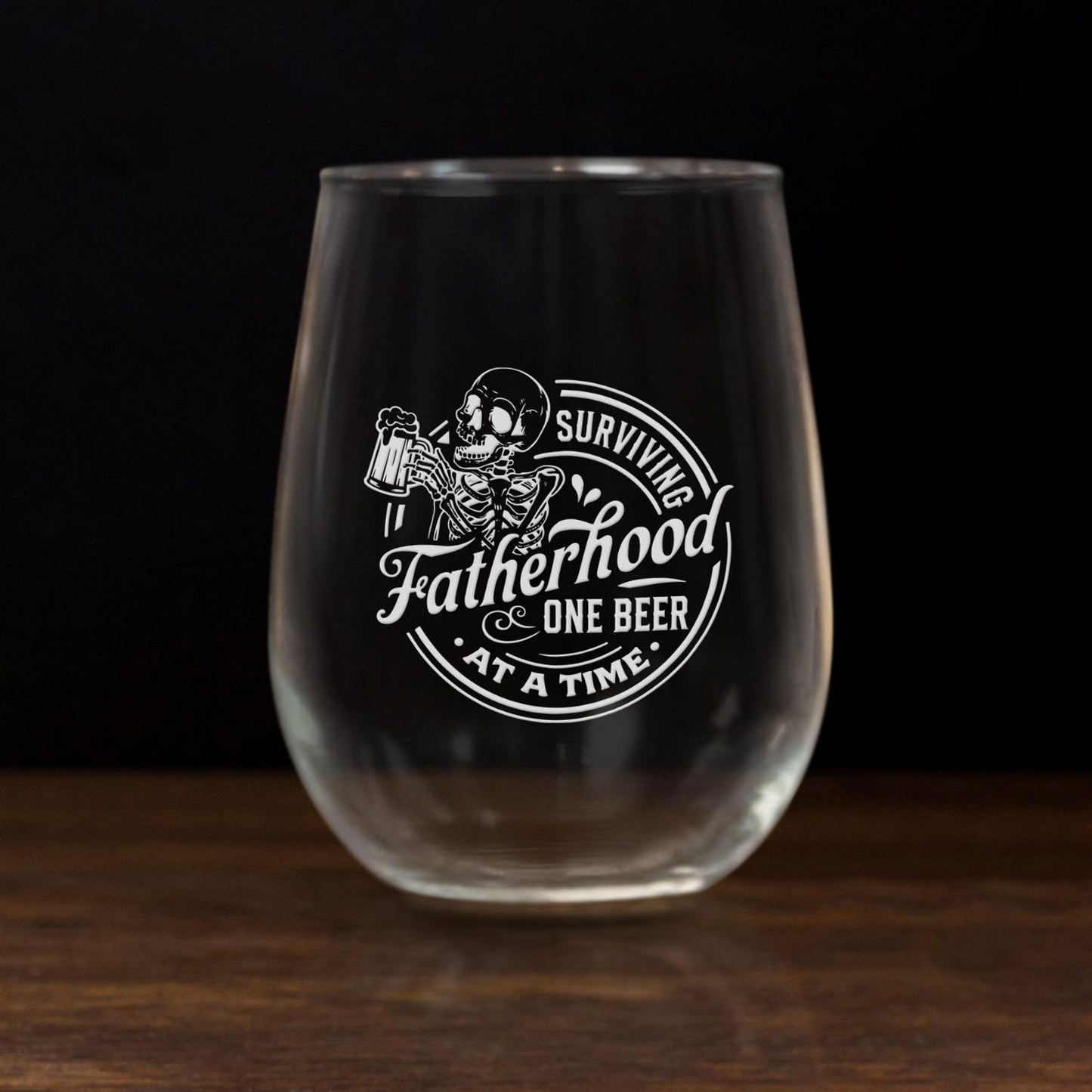 Funny Surviving Fatherhood One Beer At A Time Drink Engraved Whiskey Glass | Gifts for Dad