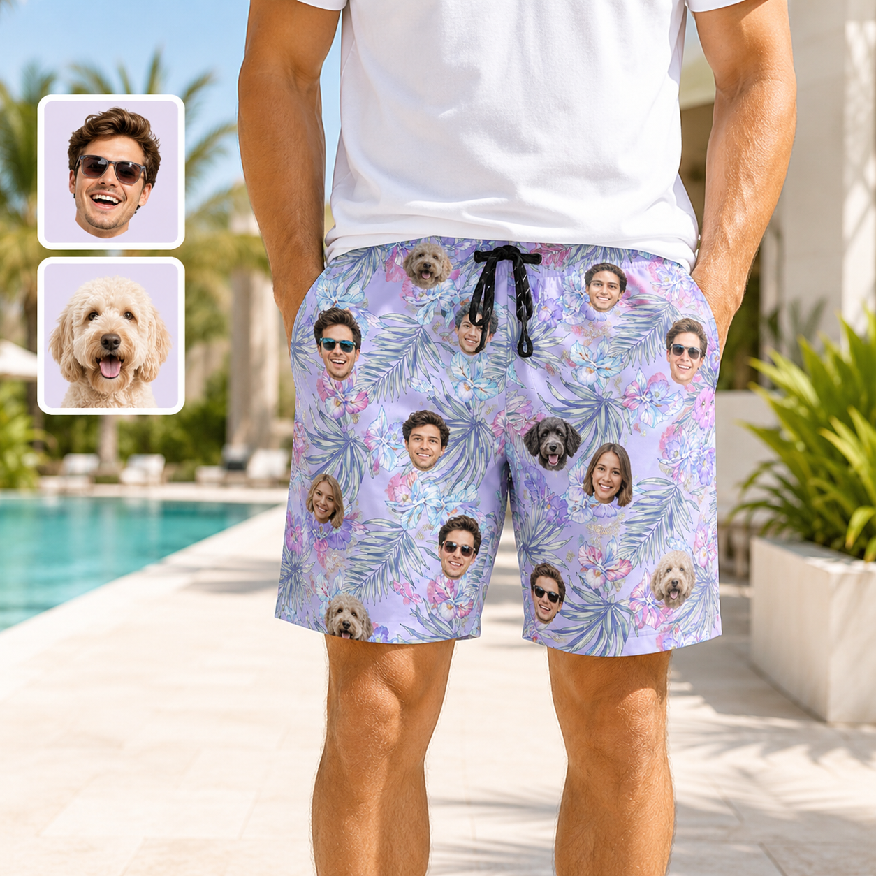 Personalized Pet Face Beach Shorts Custom Dog Photo Swim Trunks for Summer THUC99