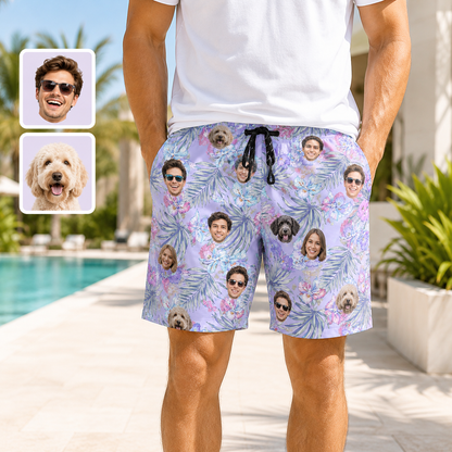 Personalized Pet Face Beach Shorts Custom Dog Photo Swim Trunks for Summer THUC99