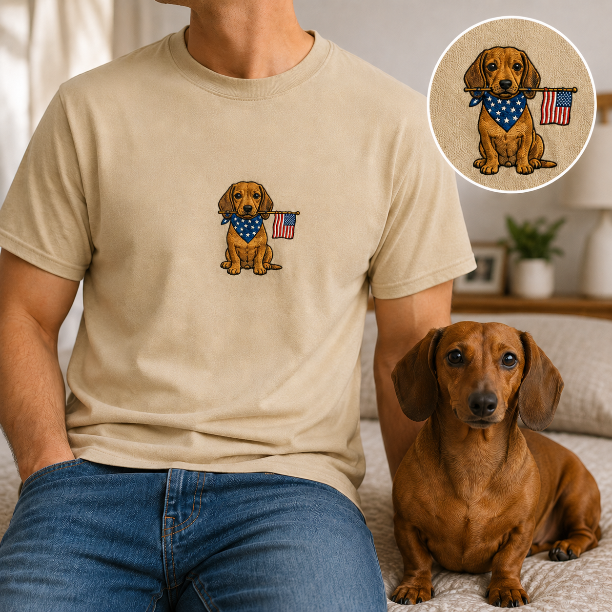 Custom Dog Photo Embroidery Tee, Personalized 250th Year America Pet Shirt, Cute Dog Mom Gift THUC99