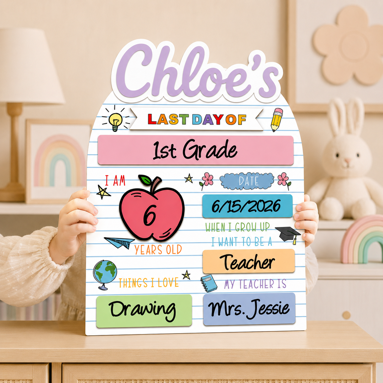 Personalized Kids School Board, Custom First Day of School Sign THUC99