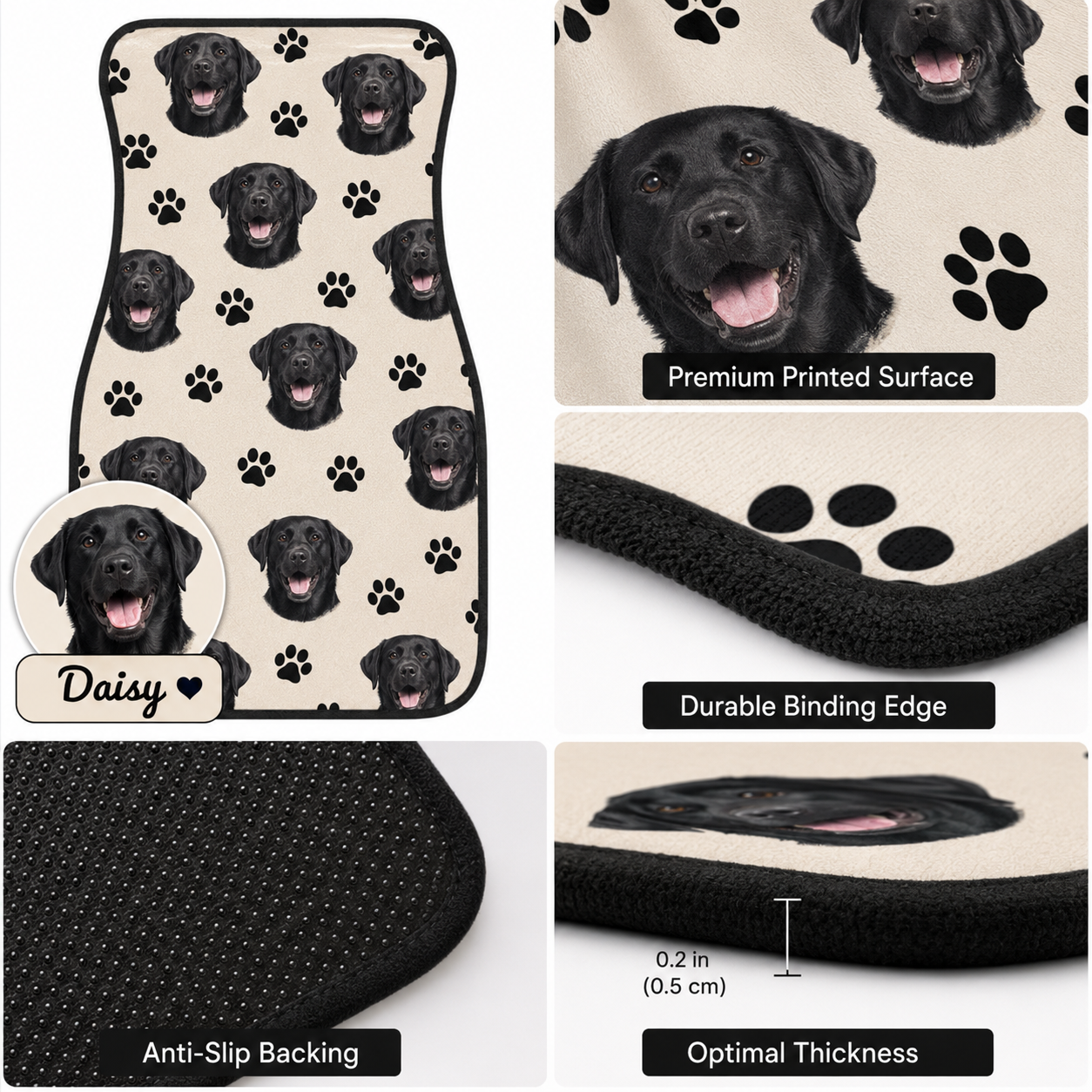 Personalized Dog Photo Car Floor Mats Set, Custom Pet Auto Floor Mat, Unique Car Decor Gift THUC99