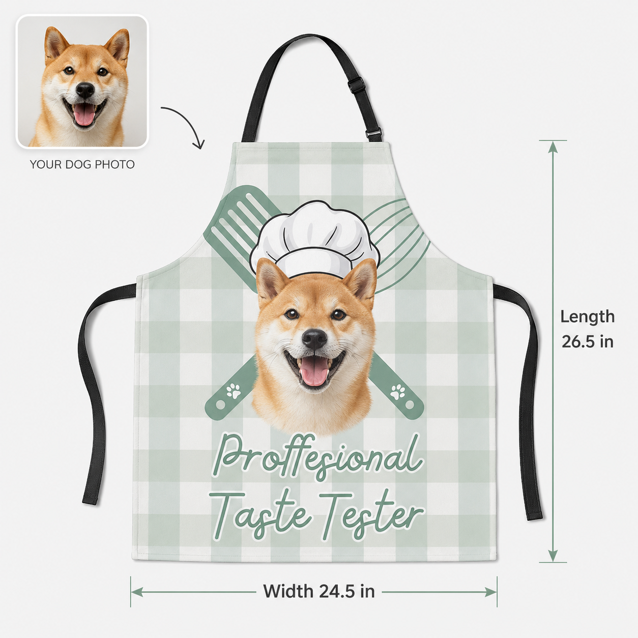 Personalized Dog Apron with Custom Dog Photo, 100% Poly Oxford Kitchen Apron for Dog Mom and Pet Parents THUC99