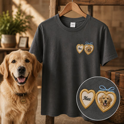 Personalized Pet Portrait Embroidered Tee, Custom Dog Photo Shirt, Gift For Dog Mom Dad THUC99