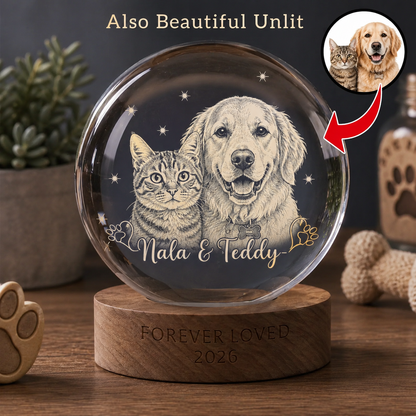 Custom Dog Crystal Ball Light, Personalized Pet Photo Lamp, Dog Memorial Sympathy Gift THUC99