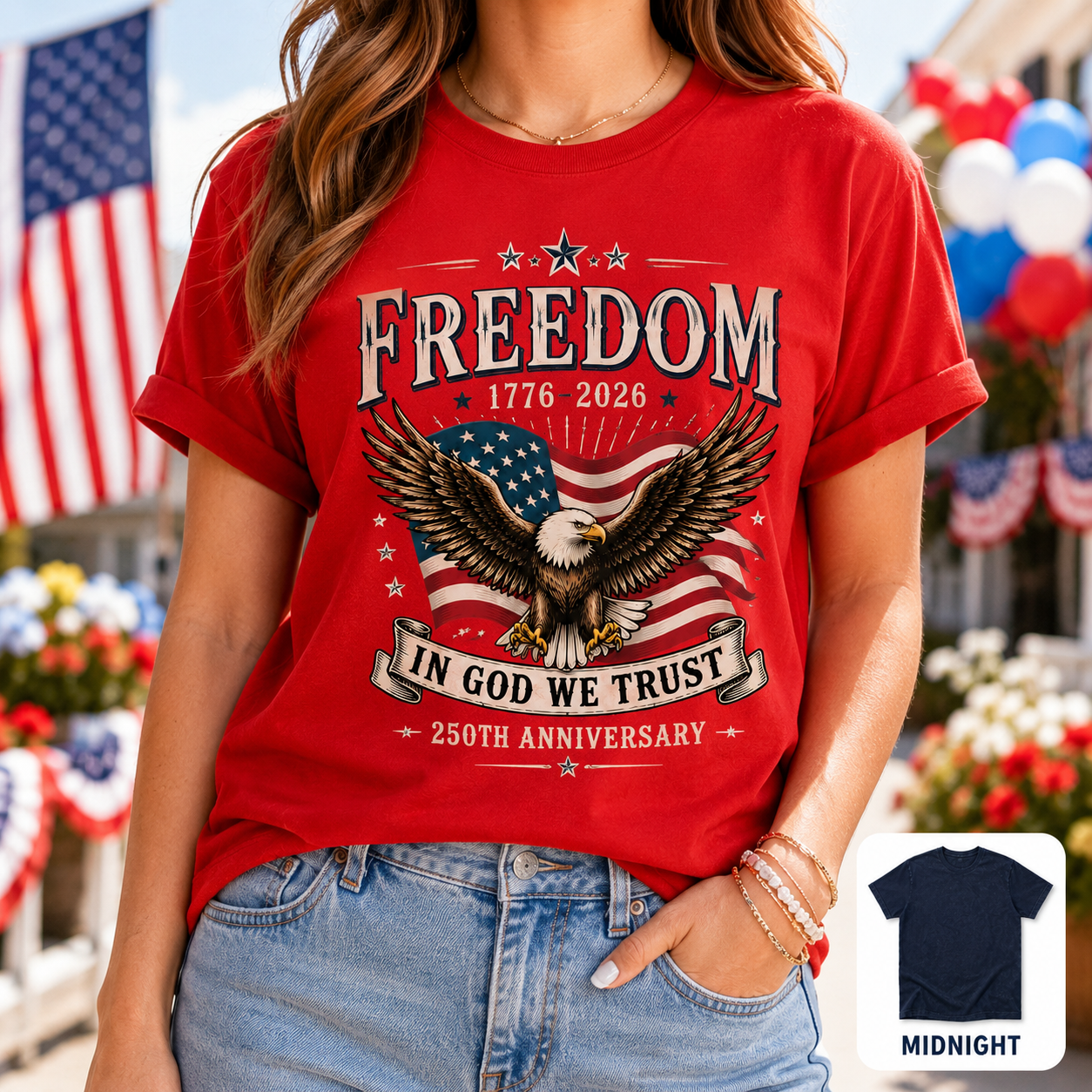 America 250th Anniversary T-Shirt Vintage Patriotic Wash T-shirt THUC99