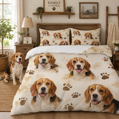 Custom Dog Photo Bedroom Set, Personalized Pet Bedding Gift For Family THUC99