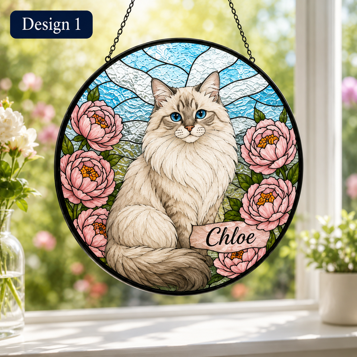 Custom Photo Pet Cat Glass Suncatcher – Personalized Cat Sympathy Memorial Gift THUC99