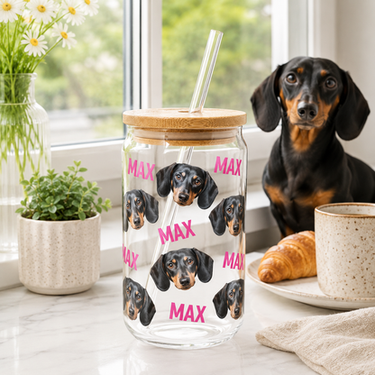 Personalized Dog Lover Glass Cup – Custom 16oz Sipper with Lid & Reusable Straw THUC99
