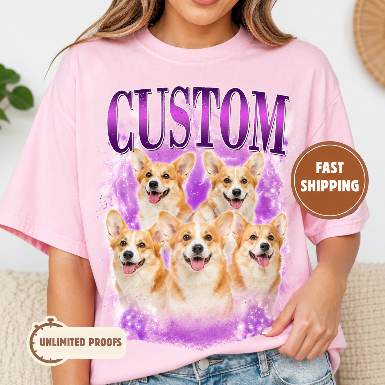 Custom Pet Photo Bootleg Unisex Wash T-Shirt, Personalized Dog Mom Gift | Gift For Pet Lovers THUC99
