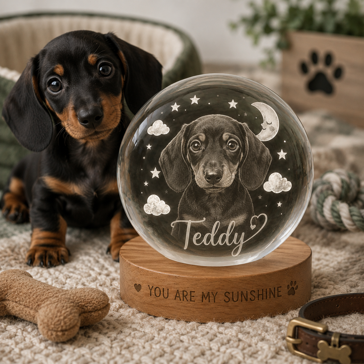 Custom Dog Crystal Ball Night Light, Personalized Pet Photo Crystal Lamp, Memorial Dog Gift THUC99