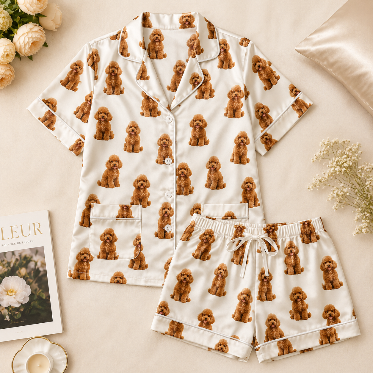 Custom Dog Mom Custom Satin Pajamas Set Personalized with Dog Face PhotoTHUC99