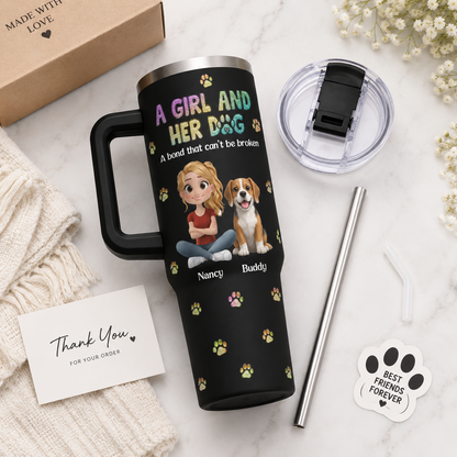Custom Dog Face 40oz Tumbler – Personalized Stainless Steel Cup for Dog Mom and Dog Dad THUC99