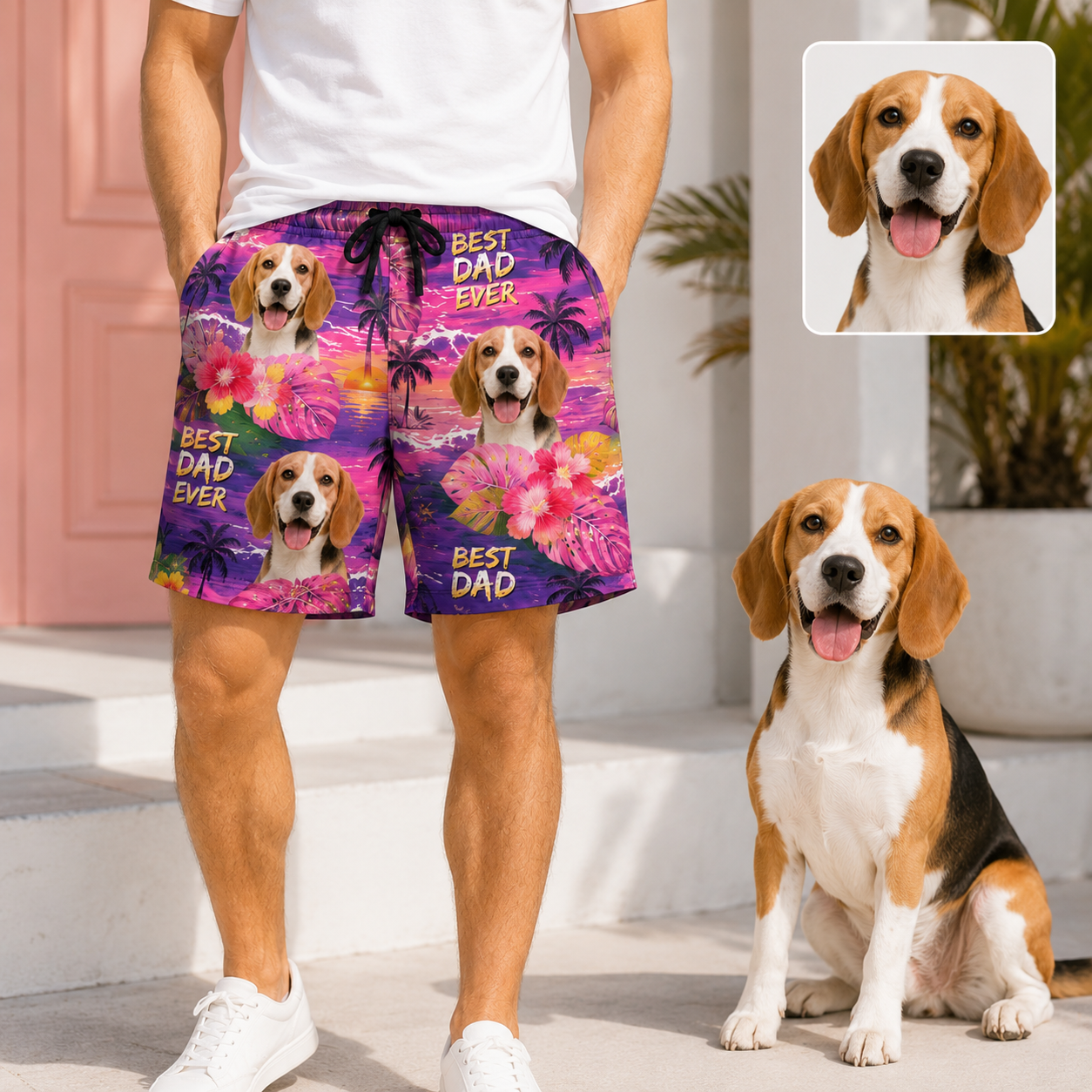 Custom Pet Portrait Beach Shorts Personalized Dog Lover Swim Trunks Gift THUC99